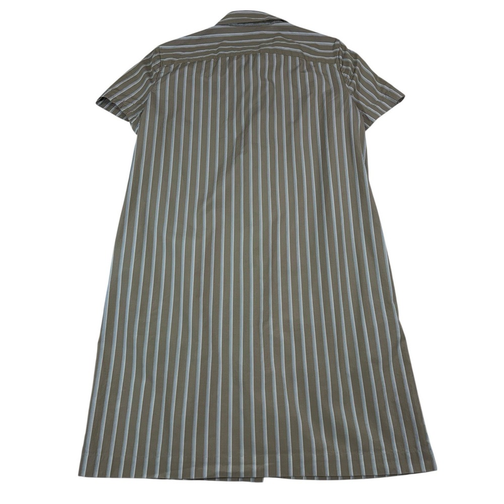 Theory Shirt Dress Size Small Beige Ribbon Stripe Button Down Pockets Poplin - Picture 3 of 15